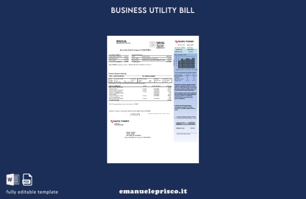 stile verificato Fattura aziendale della Pacific Power Utility, modello di pag 1
